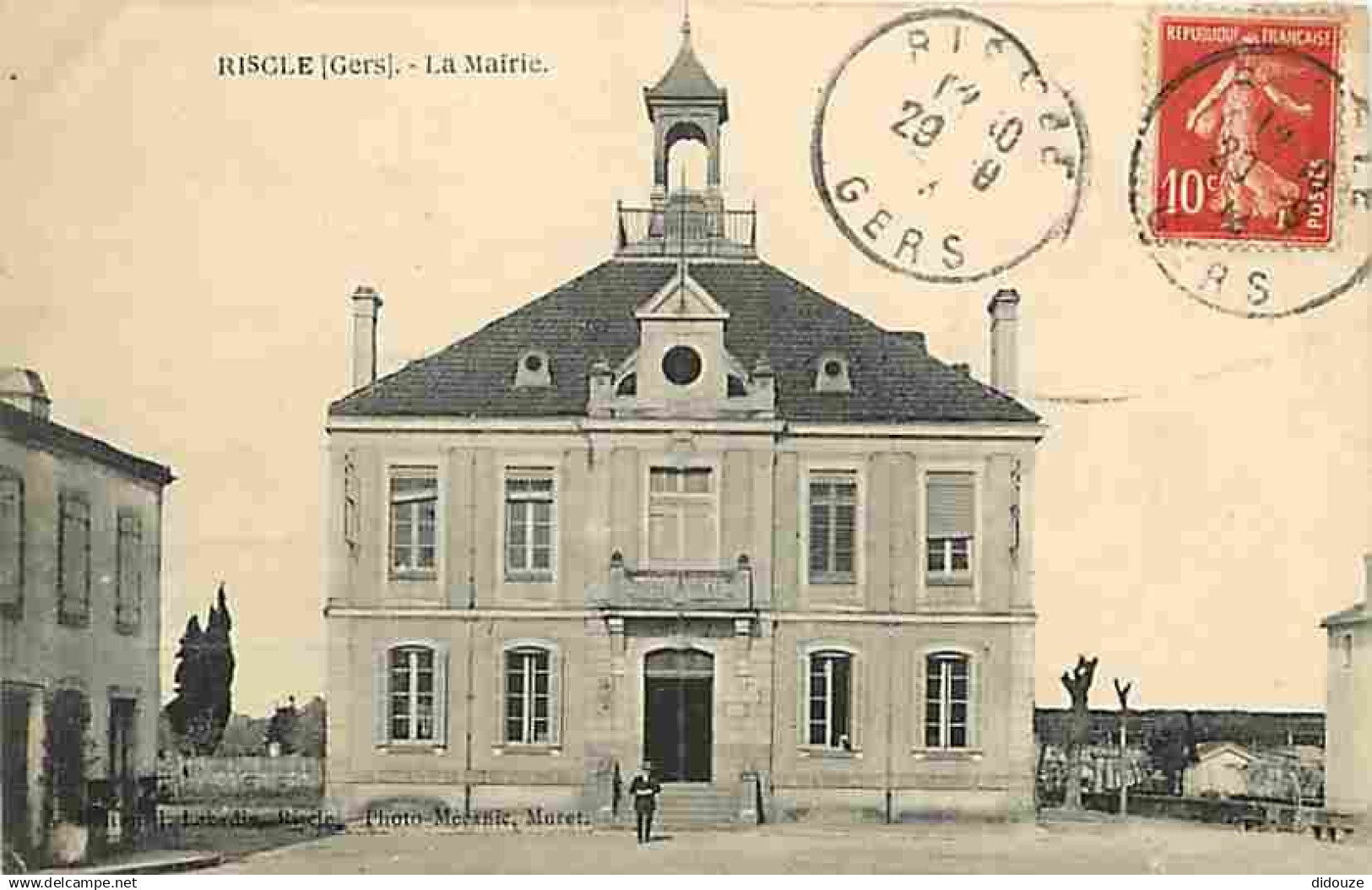 32 - Riscle - La Mairie - Animée - Oblitération ronde de 1914 - CPA - Voir Scans Recto-Verso