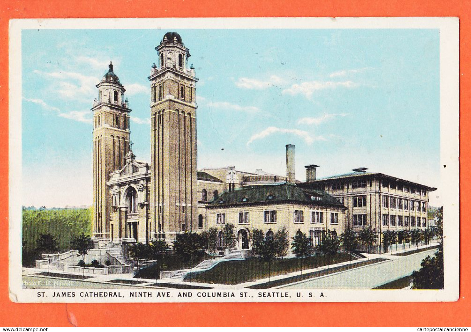 33659 / ⭐ SEATTLE WA-Washington ST. JAMES Cathedral Ninth COLUMBIA 1925 à Veuve LEGER Le Havre Photo NOWELL JOHNSTON USA