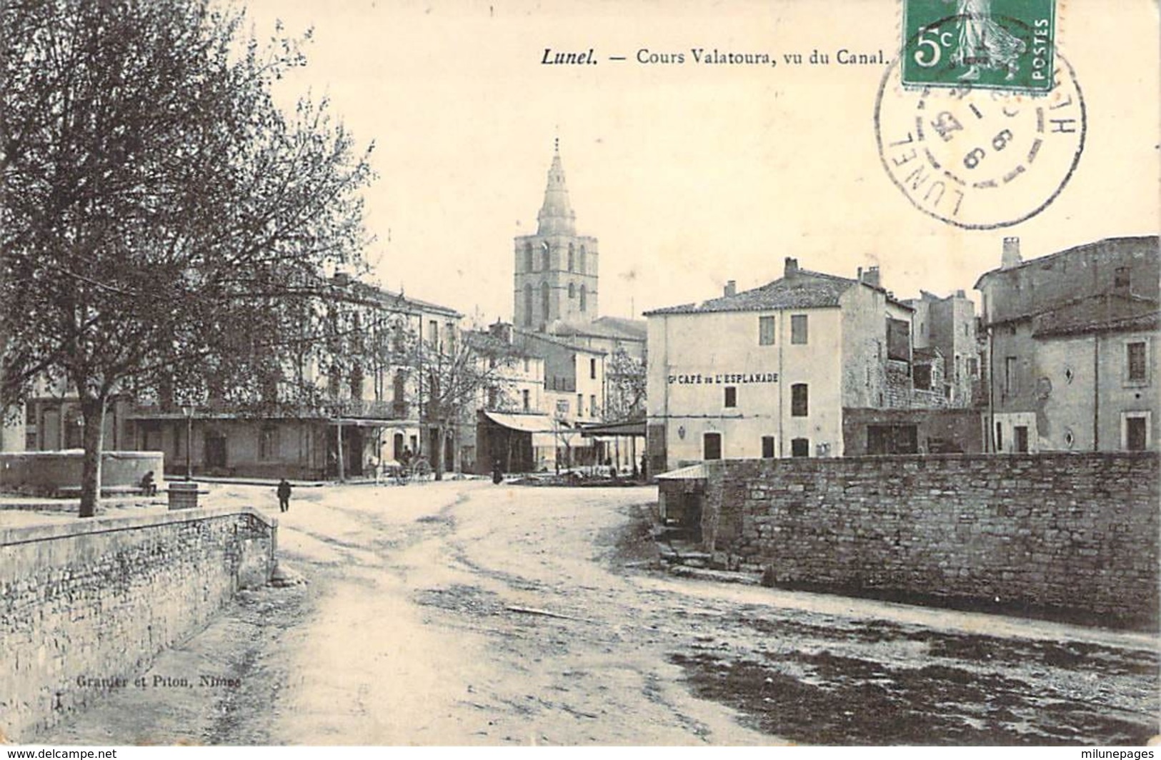 34 HERAULT Le Cours Valatoura vers le café de l'Esplanade à LUNEL