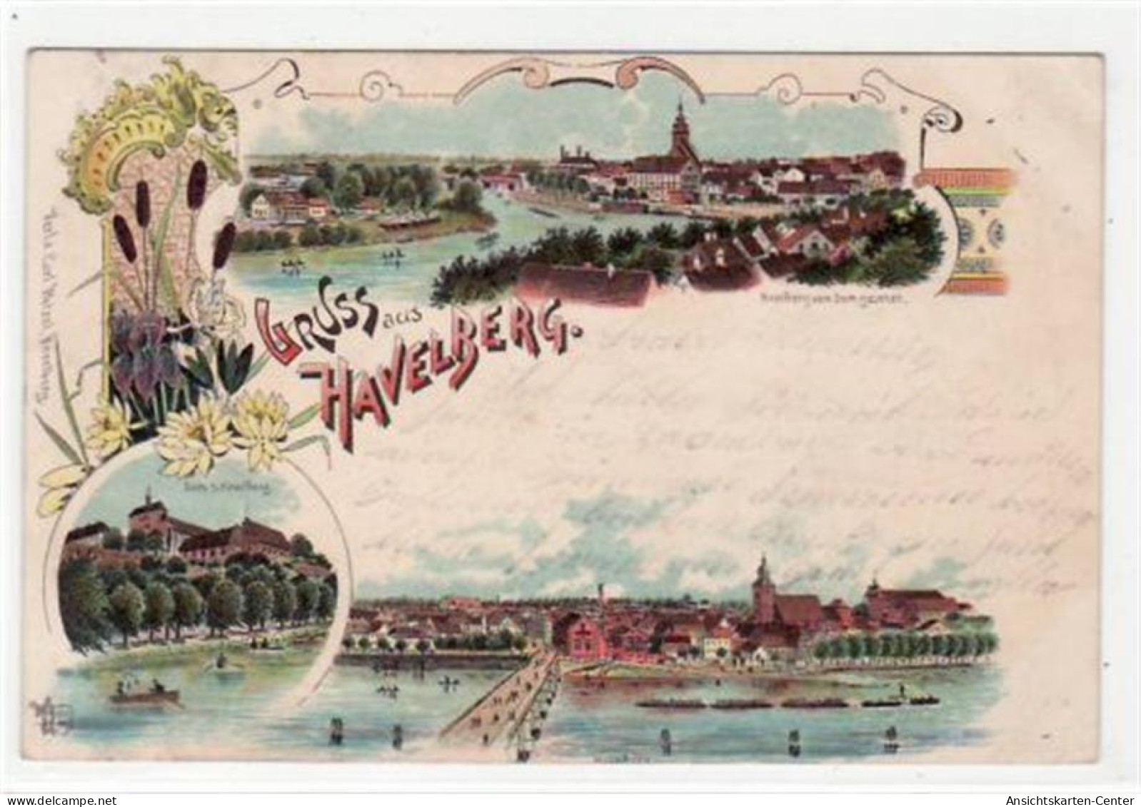 39008041 - Lithographie Gruss aus Havelberg.  Havelberg vom Dom aus gesehen, Havelberg von der Havel aus gesehen Dom zu