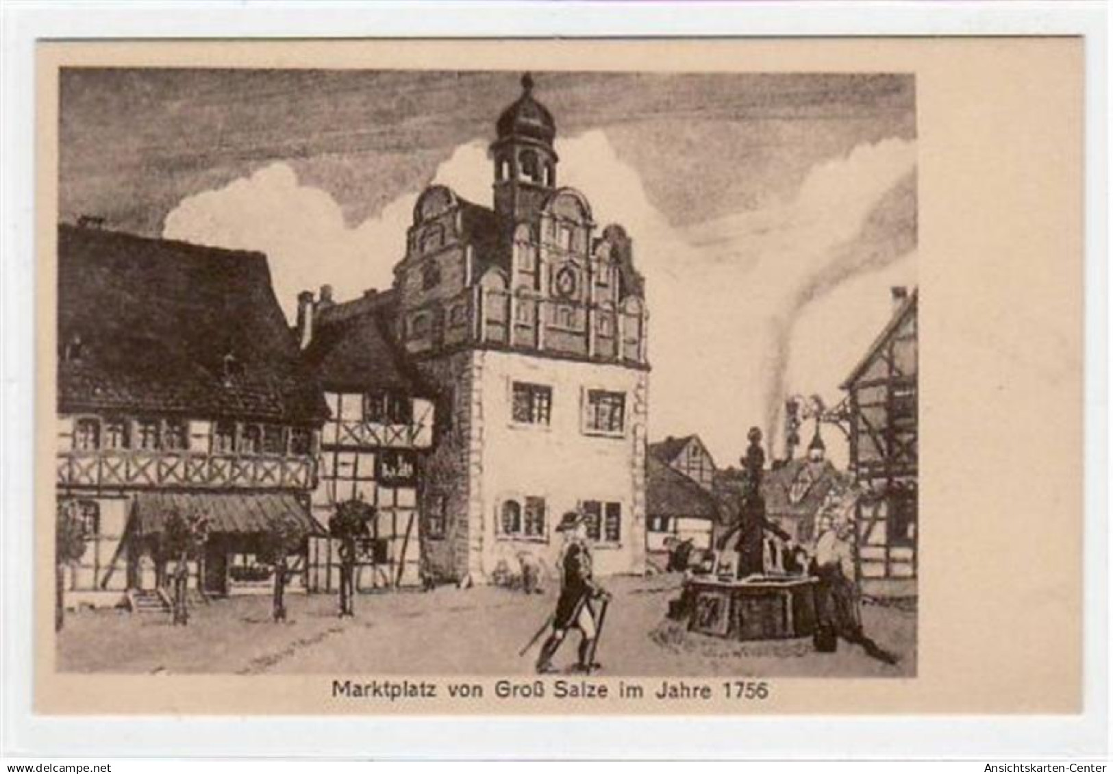 39009783 - Kuenstlerkarte mit Marktplatz von Gross Salze im Jahre 1756 ungelaufen  Top Erhaltung.