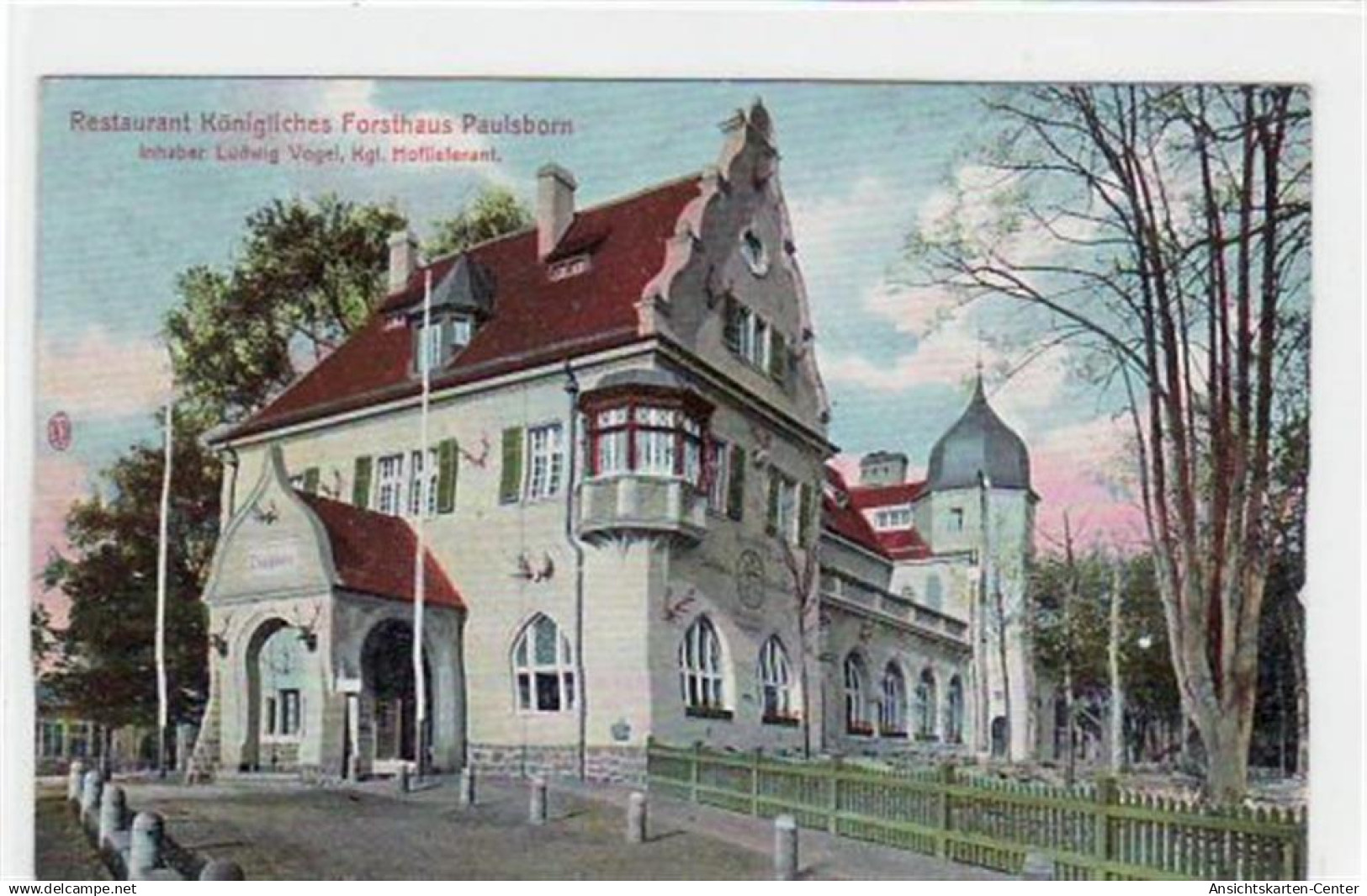 39043943 - Berlin Wilmersdorf, Grunewald mit Restaurant Forsthaus Paulsborn gelaufen von 1910. Gute Erhaltung.