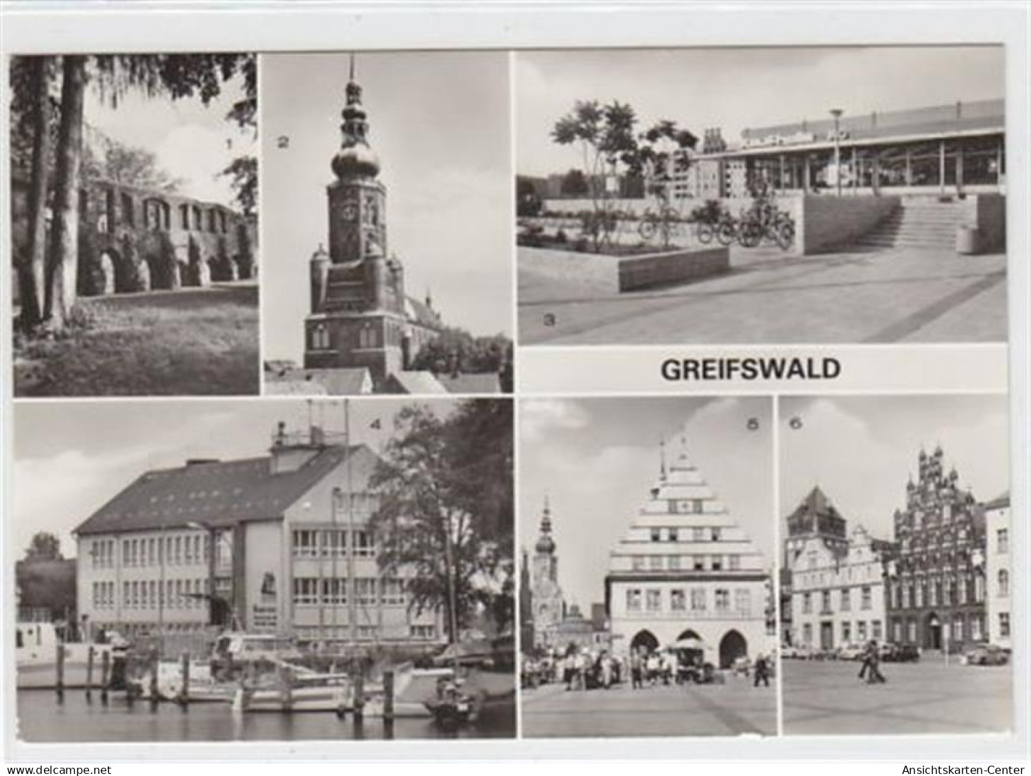 39055794 - Greifswald. Klosterruine im Ortsteil Eldena Dom St. Nikolai HO-Kaufhalle am Ernst-Thaelmann-Ring Marineschul