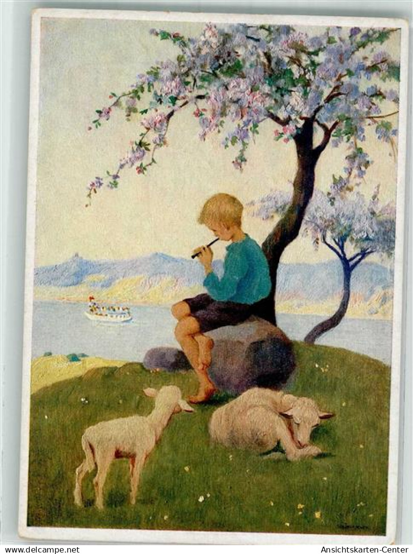 39892072 - Verlag Josef Mueller Nr. 4962  Fruehlingslied Kind Floete Hirte