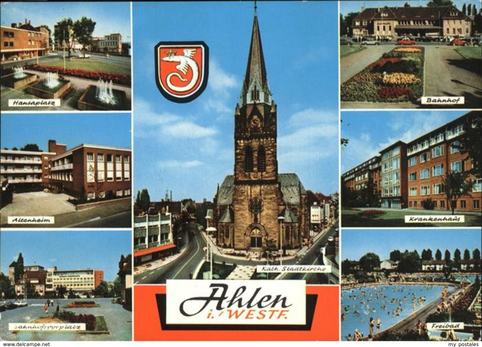 41277161 Ahlen Hansplatz Altenheim Bahnhof Krankenhaus Freibad Kath. Stadtkirche