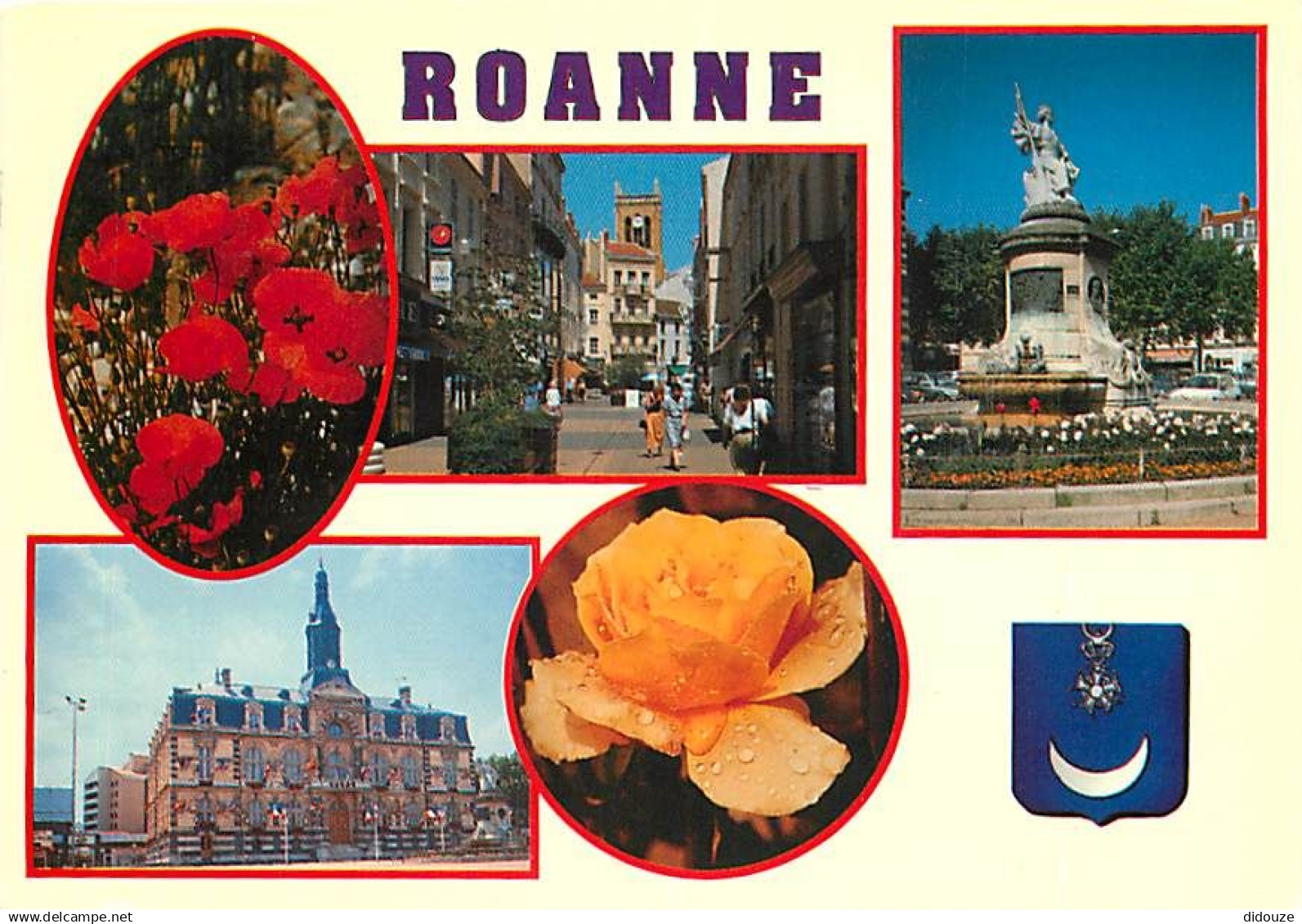 42 - Roanne - Multivues - Fleurs - Blasons - Flamme Postale de Roanne - CPM - Voir Scans Recto-Verso