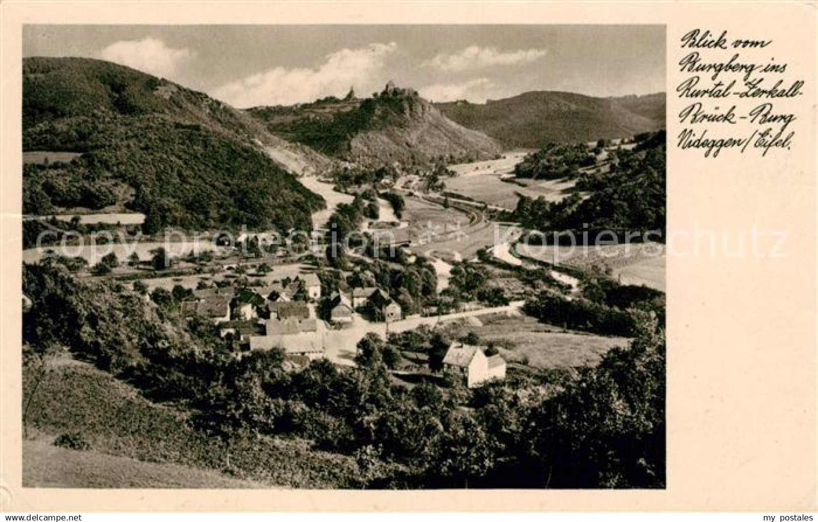 43087950 Nideggen Eifel Blick vom Burgberg ins Rurtal Zerkall Brueck Nideggen