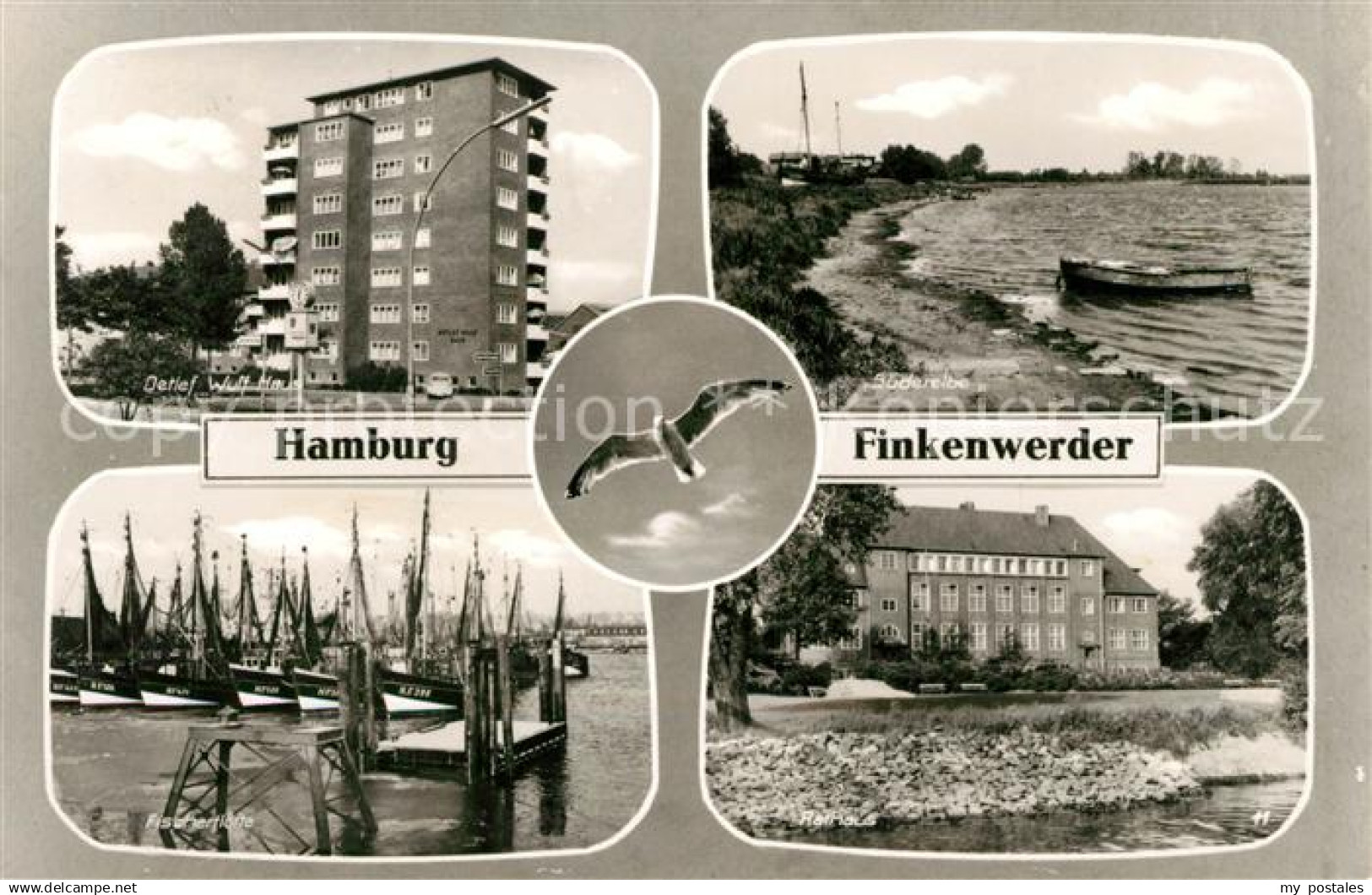 43108505 Finkenwerder Detlef Wulf Haus Hochhaus Suederelbe Fischerflotte Rathaus