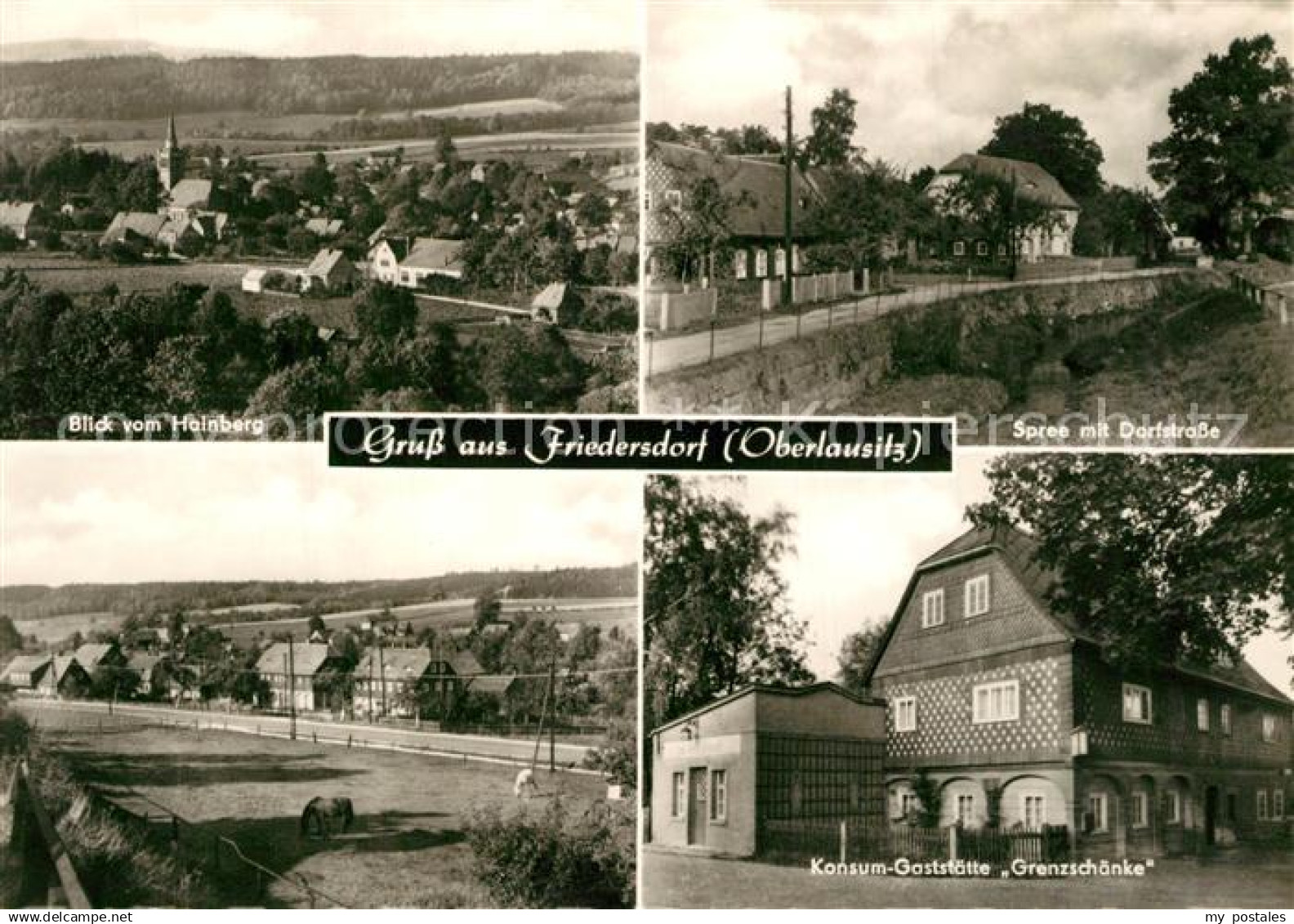 43496079 Friedersdorf Niederlausitz Blick vom Hainberg Spree mit Dorfstrasse Kon