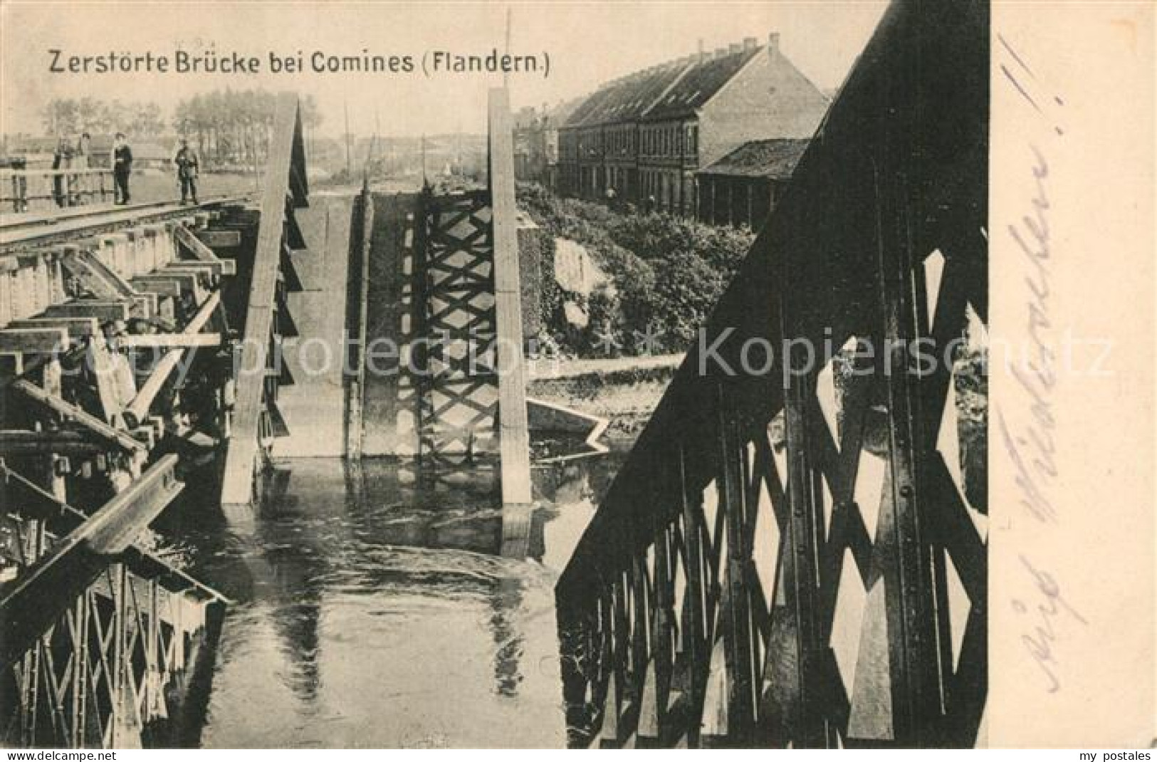 43499195 Comines Hainaut Zerstoerte Bruecke in WK1 Comines Hainaut