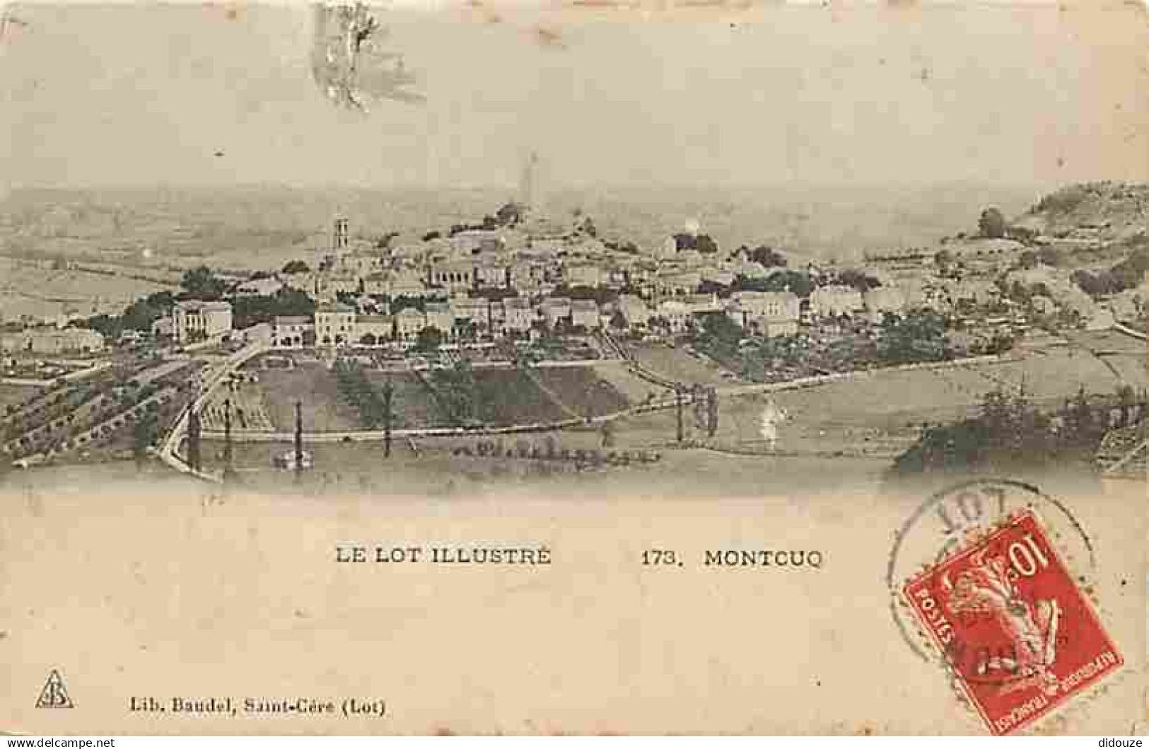 46 - Montcuq - Vue Générale - Oblitération ronde de 1909 - Etat carte arrachée sur 1 cm - CPA - Voir Scans Recto-Verso