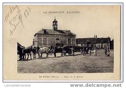 51 - LE BAIZIL - PLACE DE LA MAIRIE - ATTELAGE D'AU MOINS 5 CHEVAUX TIRANT UN CHARIOT AVEC TRONC D'ARBRE