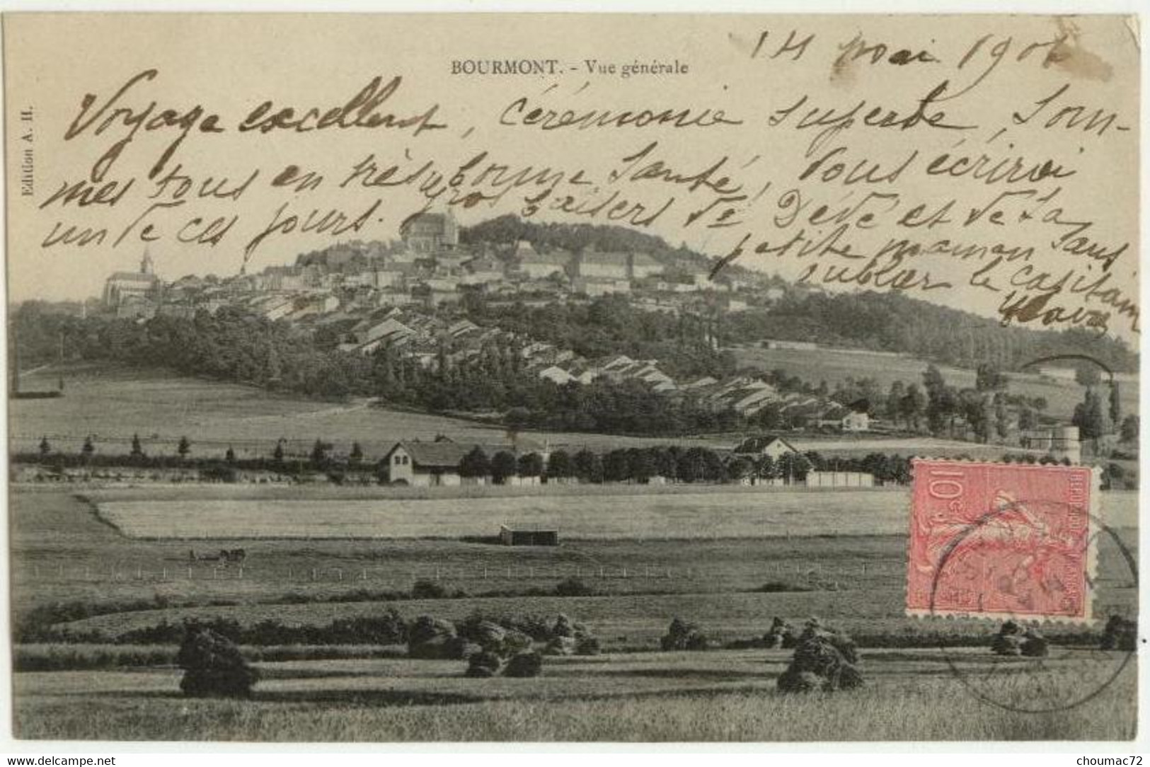 (52) 003, Bourmont, AH, Vue générale, voyagée en 1908, bon état