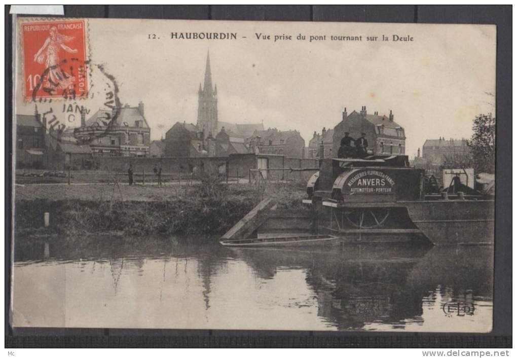 59 - Haubourdin - Vue prise du pont tournant sur la Deule - Messageries Fluviales