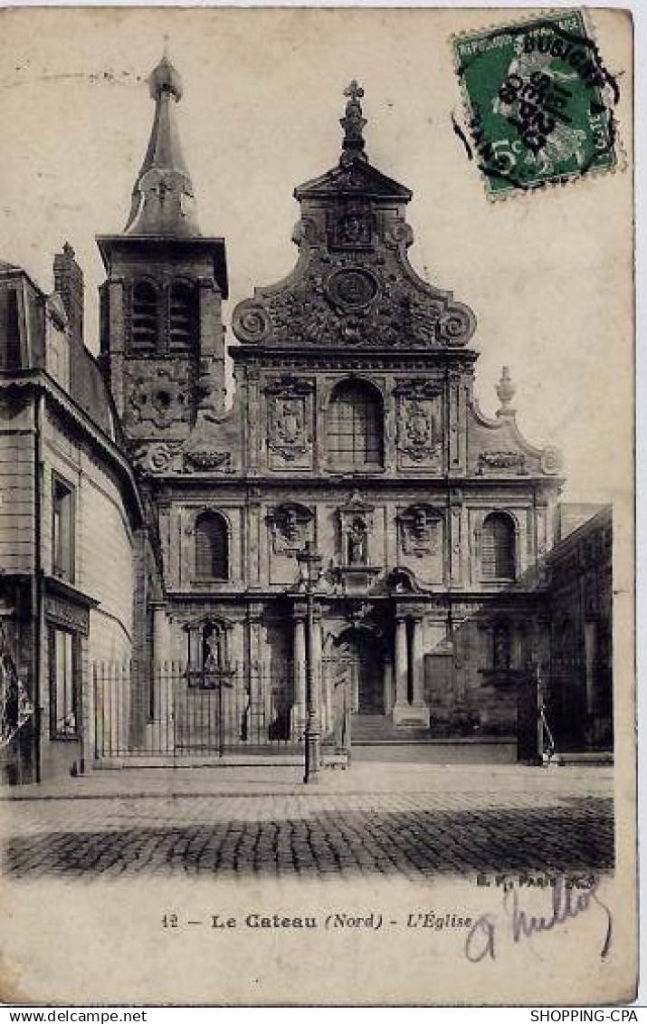 59 - Le Cateau - L'église - Voyagé - Dos divisé