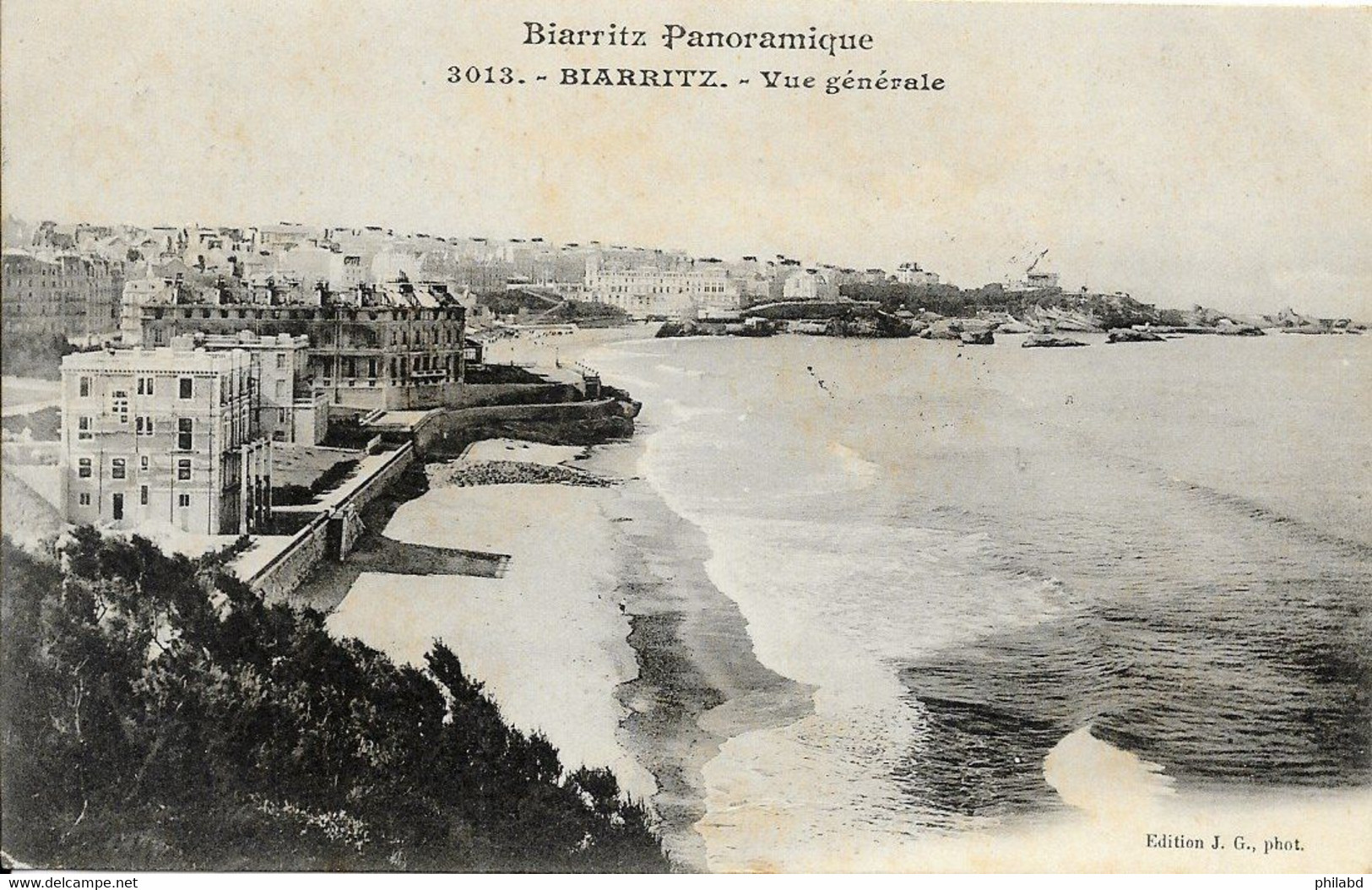 64 Biarritz - Biarritz panoramique - Vue générale plage vague 1904-05-14 TB