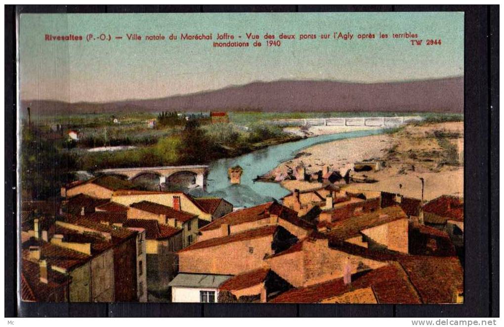 66 - Rivesaltes - Ville Natale du Maréchal Joffre - Vue des deux Ponts sur l'Agly après les terribles innondations 1940