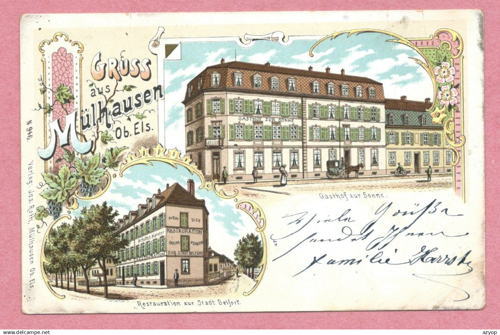 68 - GRUSS aus MÜLHAUSEN - MULHOUSE - Litho couleur - Gasthof zur Sonne - Restauration zur Stadt Belfort