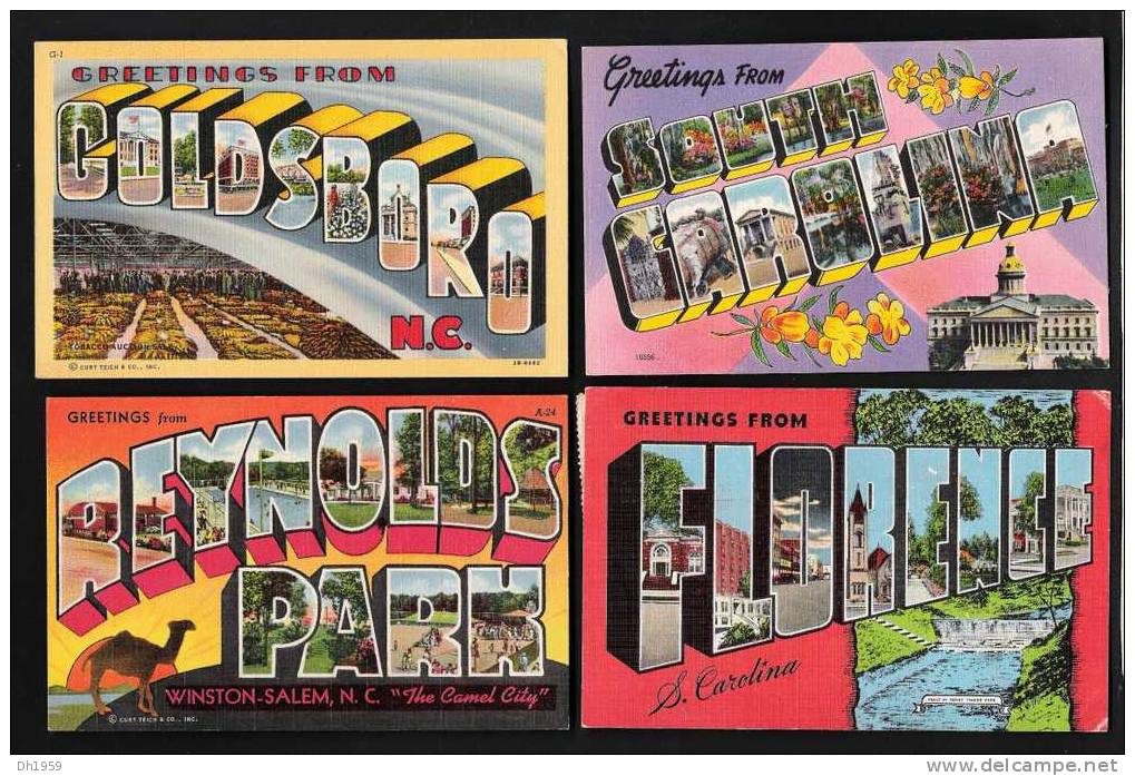 7 POSTAL CARDS GREETINGS FROM SOUTH CAROLINA FLORENCE GOLDSBORO TABACCO AUCTION REYNOLDSPARK WISTON SALEM MYRTLE BEACH