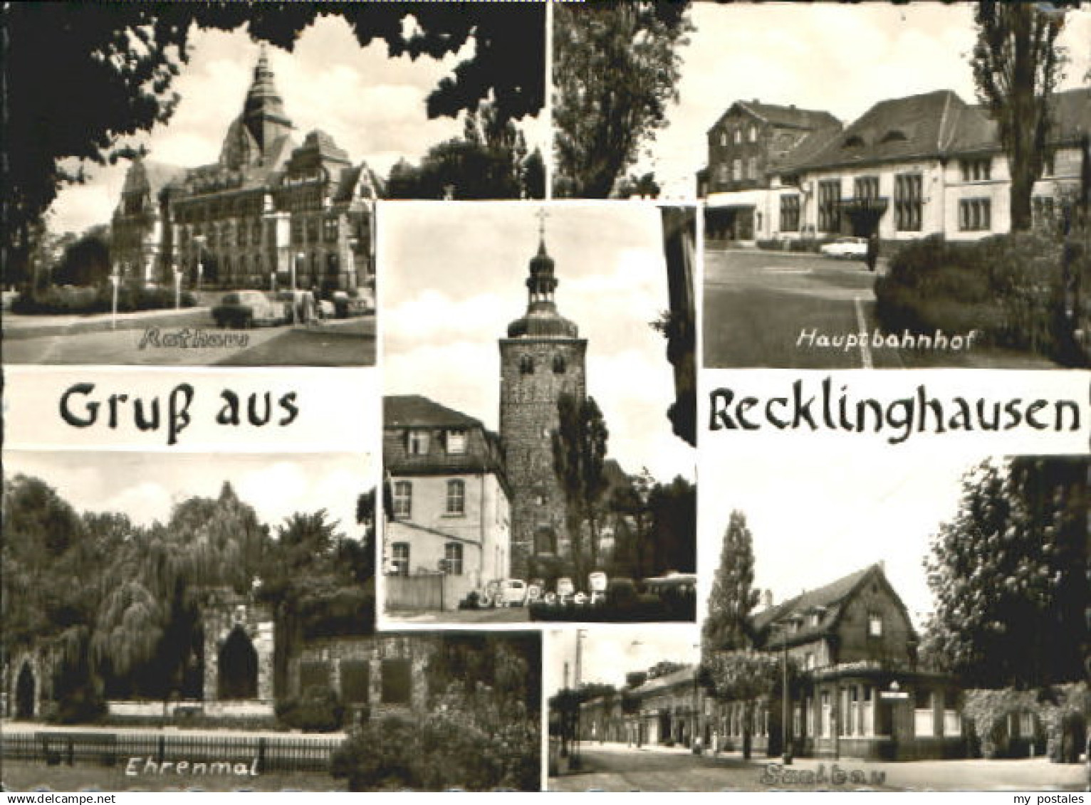 70080008 Recklinghausen Westfalen Recklinghausen Rathaus Ehrenmal Bahnhof x 1958