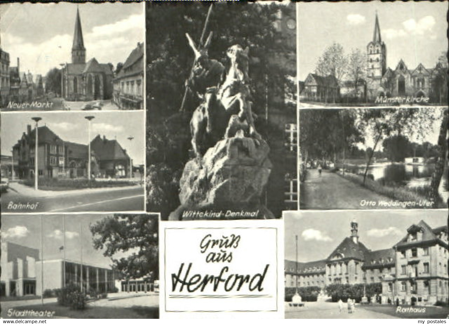 70080947 Herford Herford Bahnhof Markt Theater Ufer Kirche Rathaus x 1964 Herfor