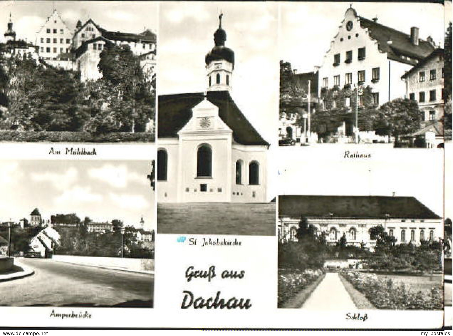 70097078 Dachau Dachau Bruecke Rathaus Schloss Kirche x 1957