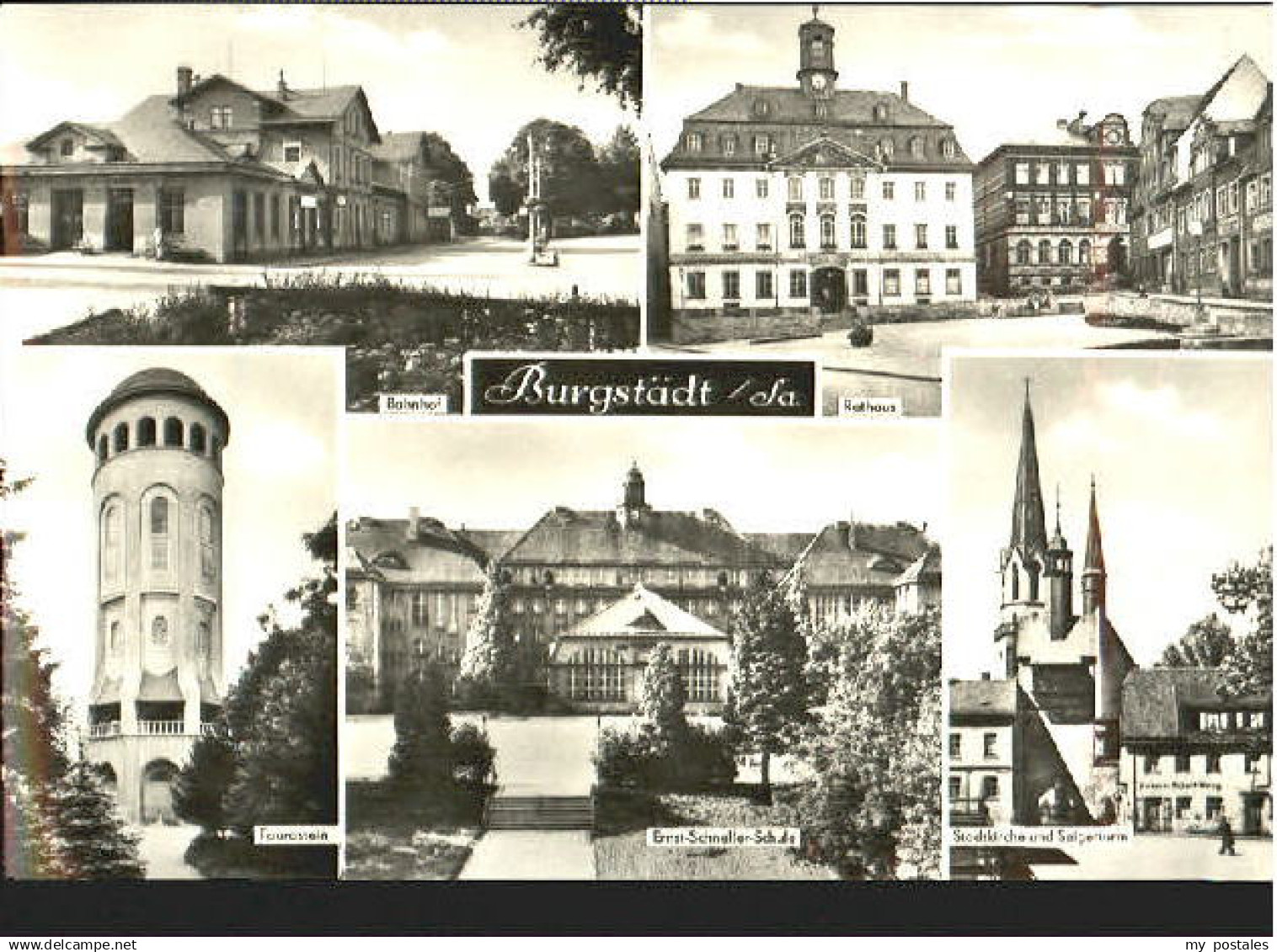 70101887 Burgstaedt Sachsen Burgstaedt Rathaus Bahnhof Schule Kirche x 1975