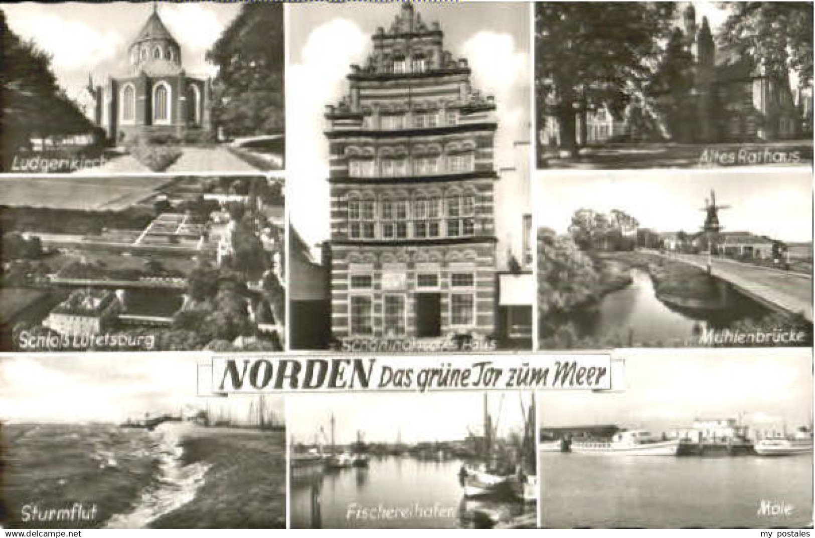 70117379 Norden Ostfriesland Norden Schloss Flut Bruecke Mole ungelaufen ca. 195