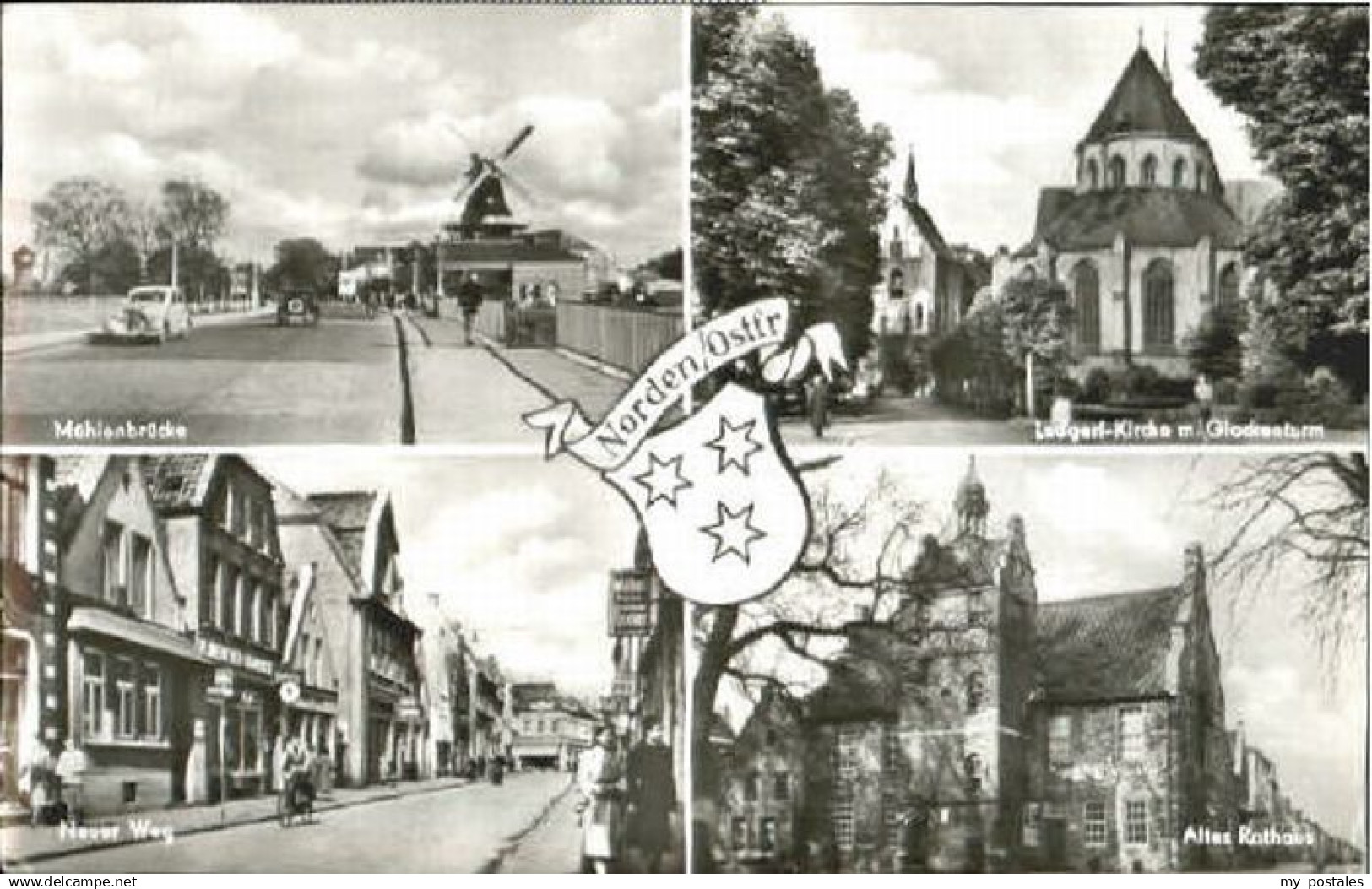 70119256 Norden Ostfriesland Norden Bruecke Rathaus Ludgeri Kirche x 1960 Norden