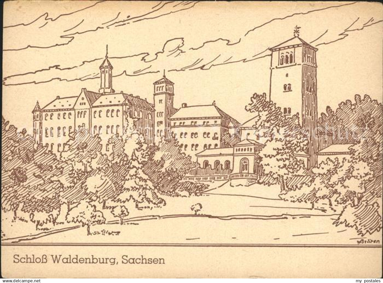 72058510 Waldenburg Sachsen Schloss Waldenburg Zeichnung