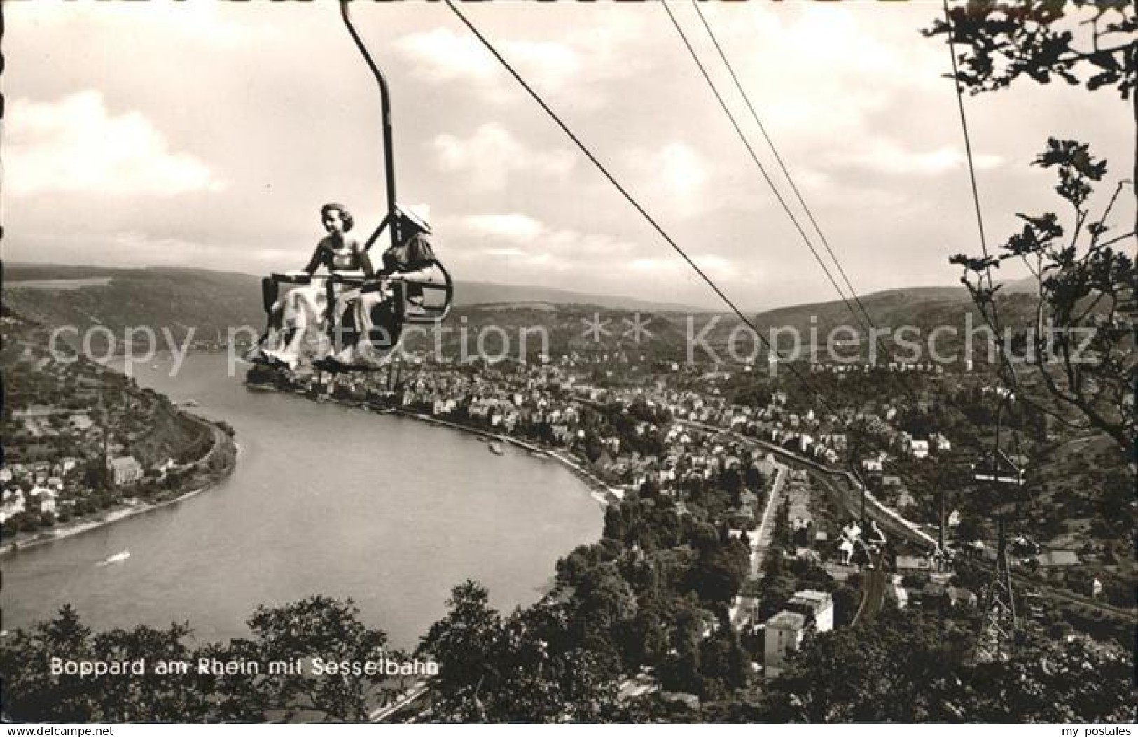 72062189 Boppard Rhein Panorama mit Sesselbahn Boppard