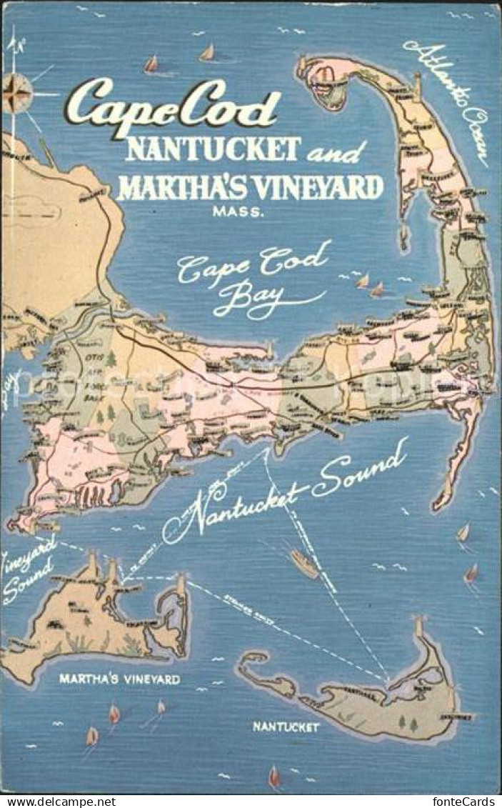 72161931 Cape Cod Mass. Bay Nantucket and Marthas Vineyard Map