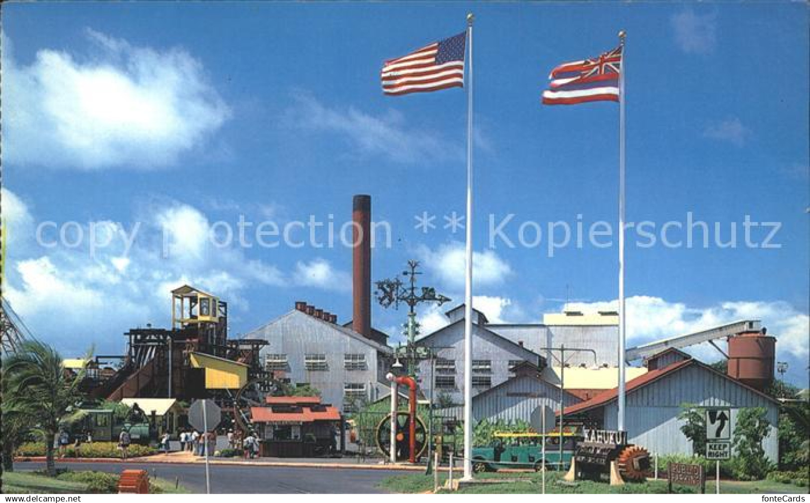 72250046 Oahu Historic Kahuku Sugar Mill Near Laie Flags