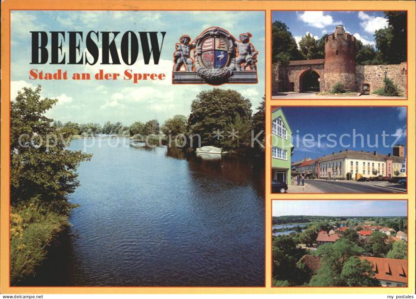 72337082 Beeskow Wappen Gebaeude Sparkasse Spree Stadtmauer Breite Strasse Beesk