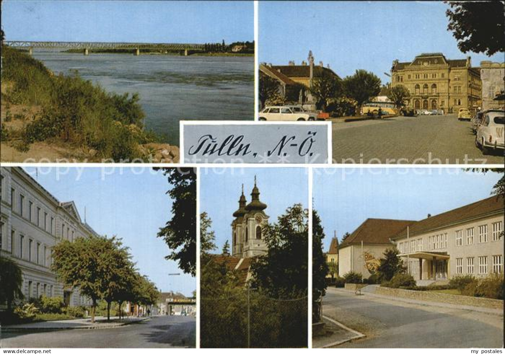 72416528 Tulln Donau Uferpartie am Fluss Strassenpartie Gebaeude Kirche Tulln an