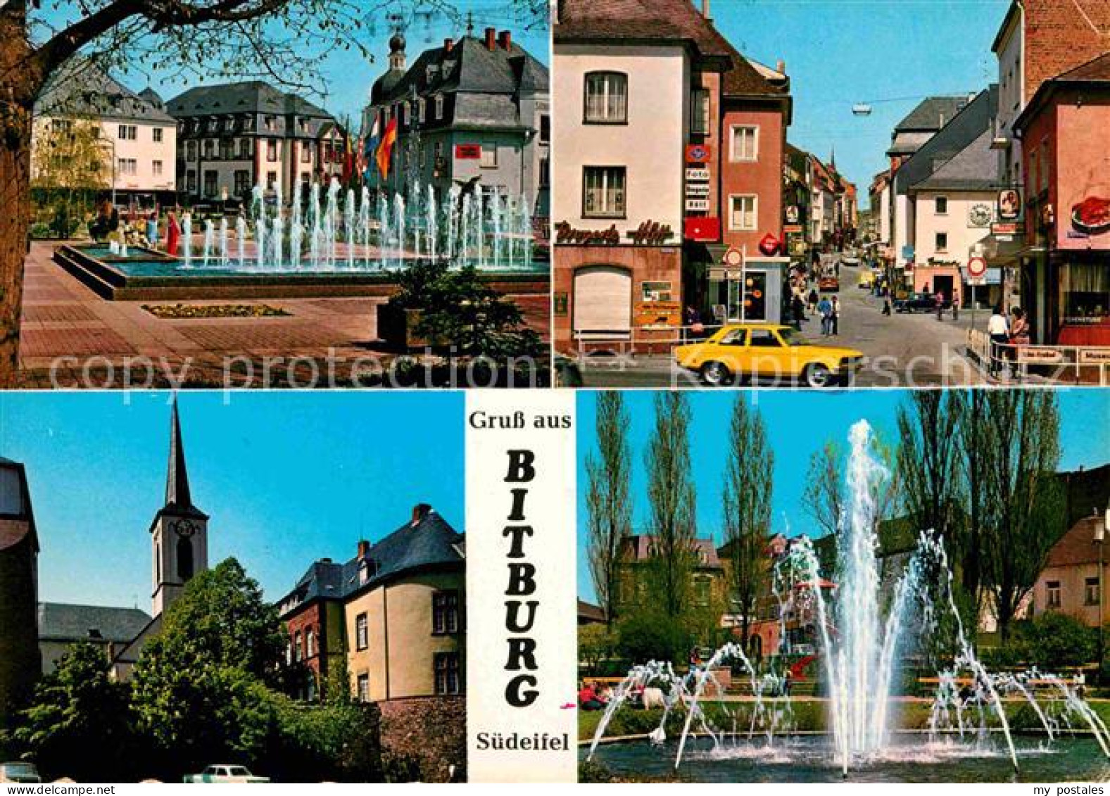 72615610 Bitburg Wasserspiele Strassenpartie Kirche Springbrunnen Bitburg