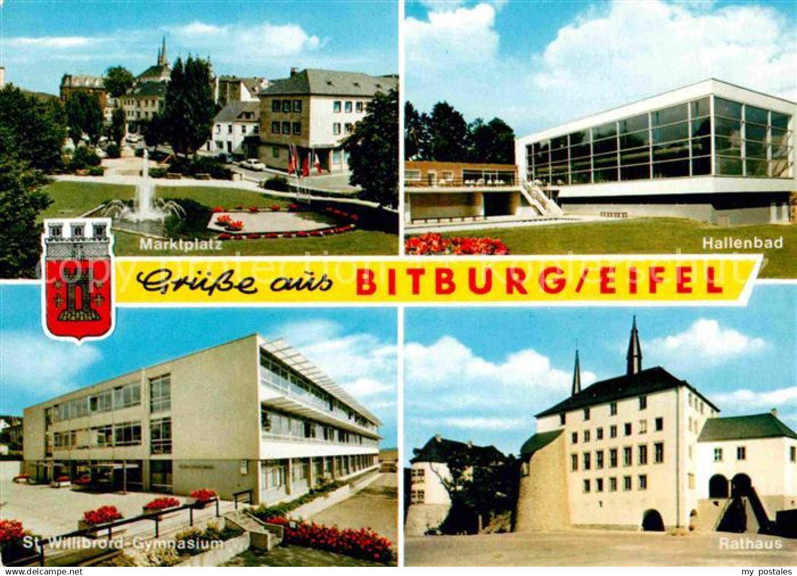 72698048 Bitburg Marktplatz Hallenbad Gymnasium Rathaus Bitburg