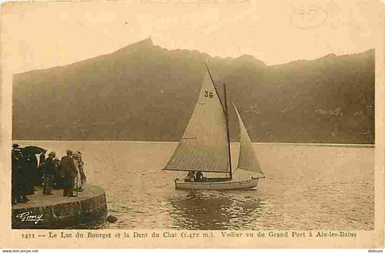 73 - Lac du Bourget - Le Lac du Bourget et la Dent du Chat - Voilier vu du Grand Port à Aix les Bains - Animée - Bateaux