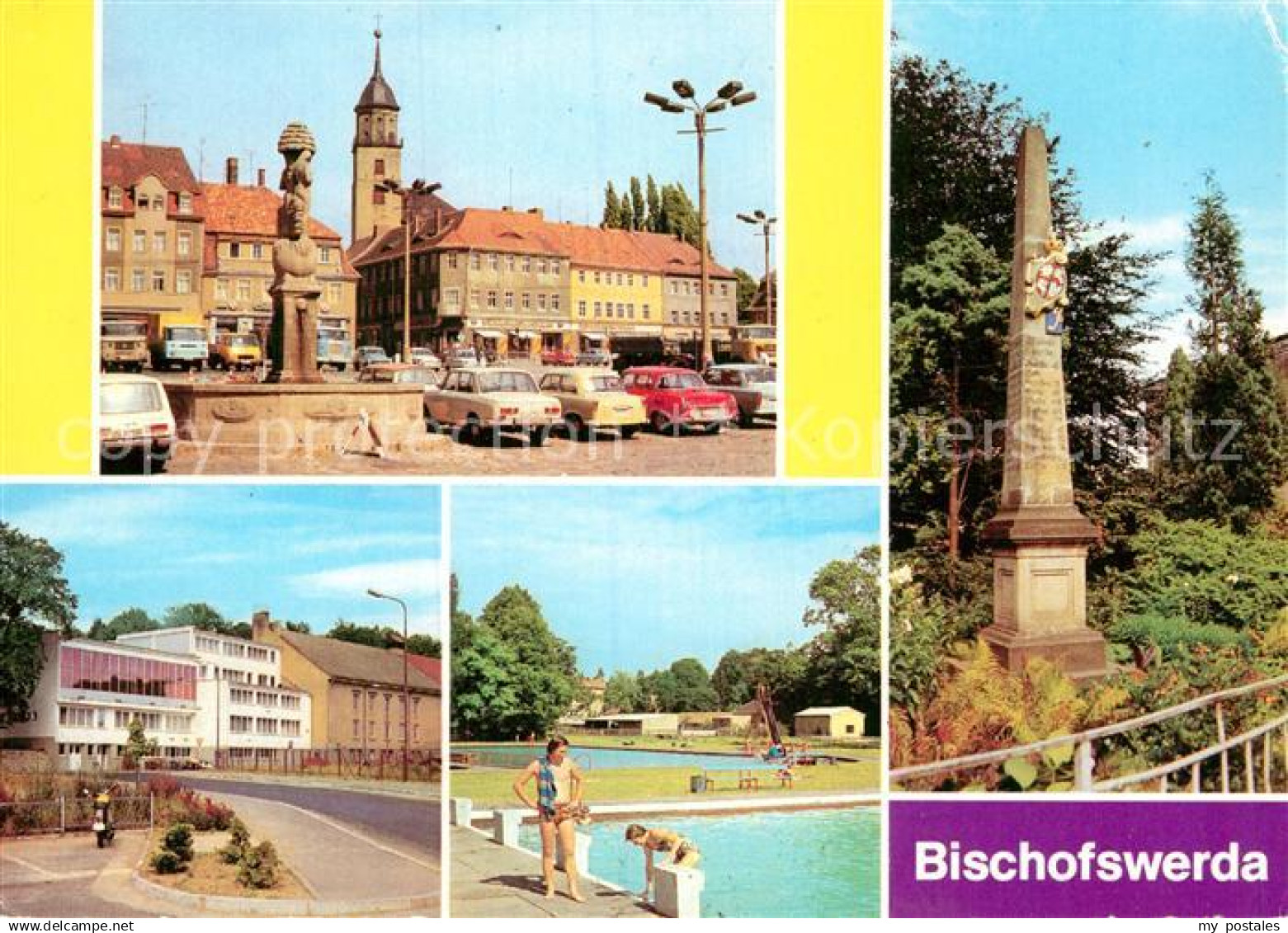 73014732 Bischofswerda Altmarkt Kreiskulturhaus Freibad Postsaeule Bischofswerda