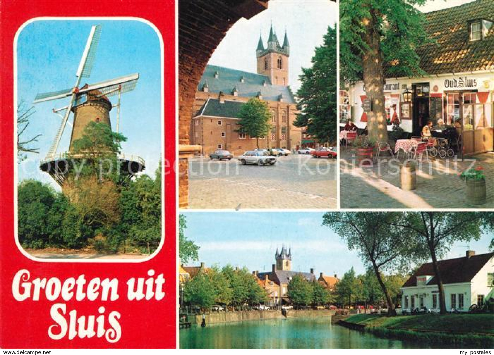 73081343 Sluis Netherlands Windmuehle Rathaus Oud Sluis Restaurant Sluis Netherl