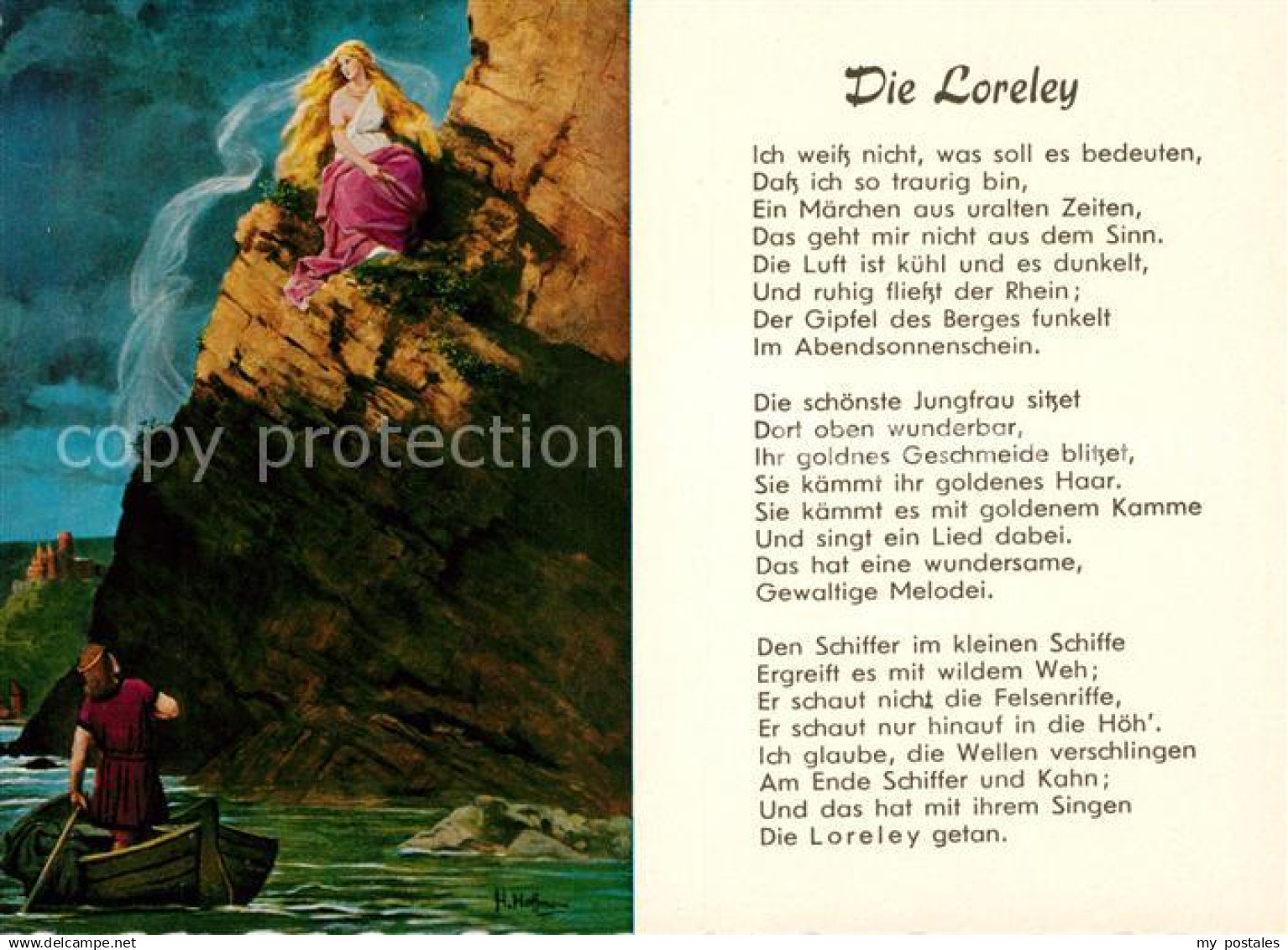 73111162 Loreley Lorelei Gedicht Kuenstlerkarte H. Hoffmann Loreley Lorelei