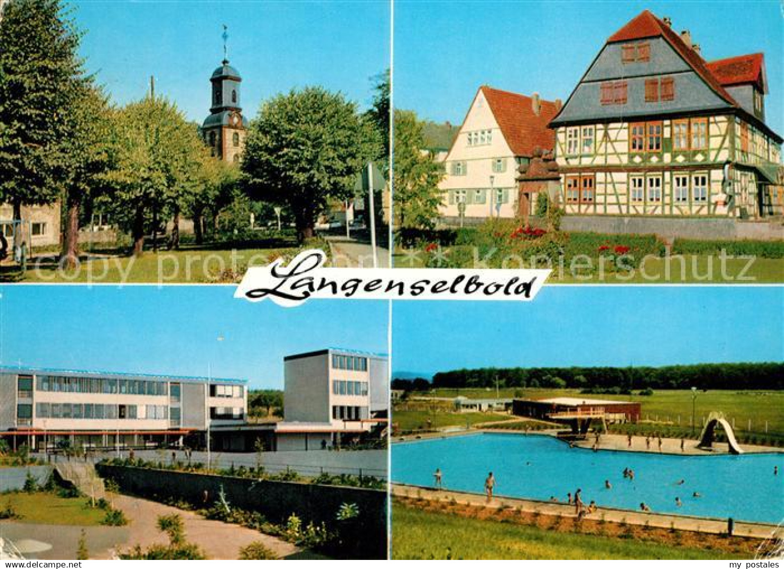 73125482 Langenselbold Kirche Marktplatz mit goldenem Engel Schule am Weinberg S