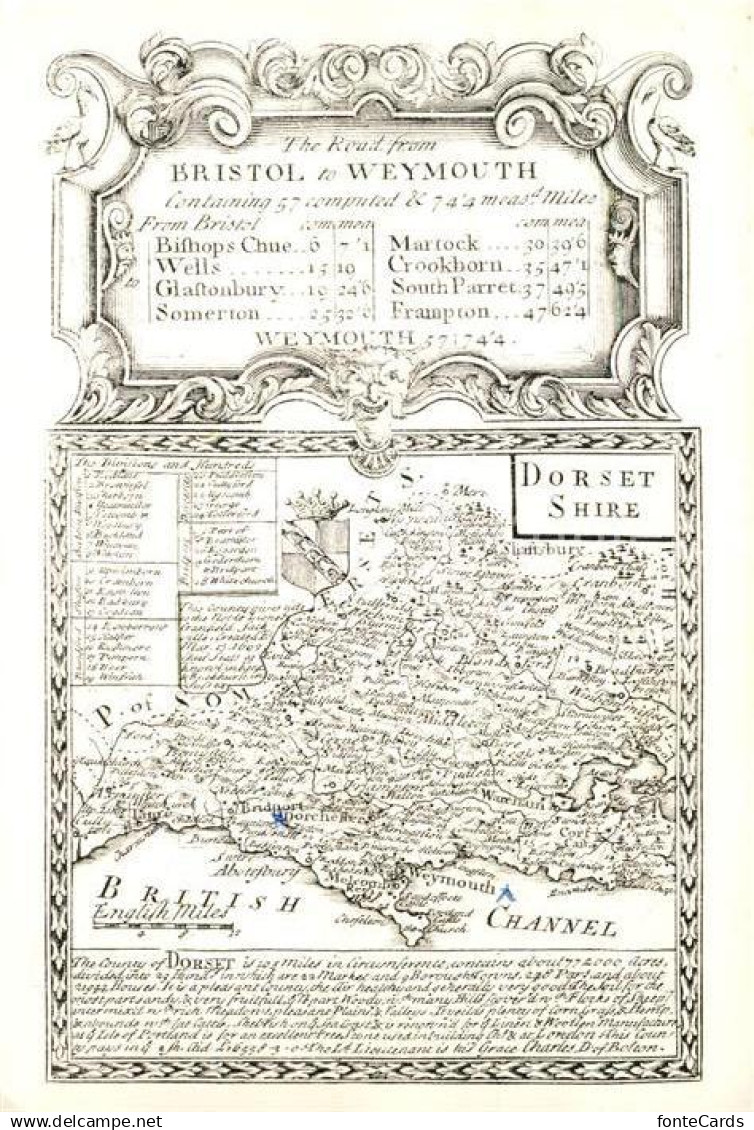 73149060 Bristol UK Road from Bristol to Weymouth Map Dorsetshire Repro