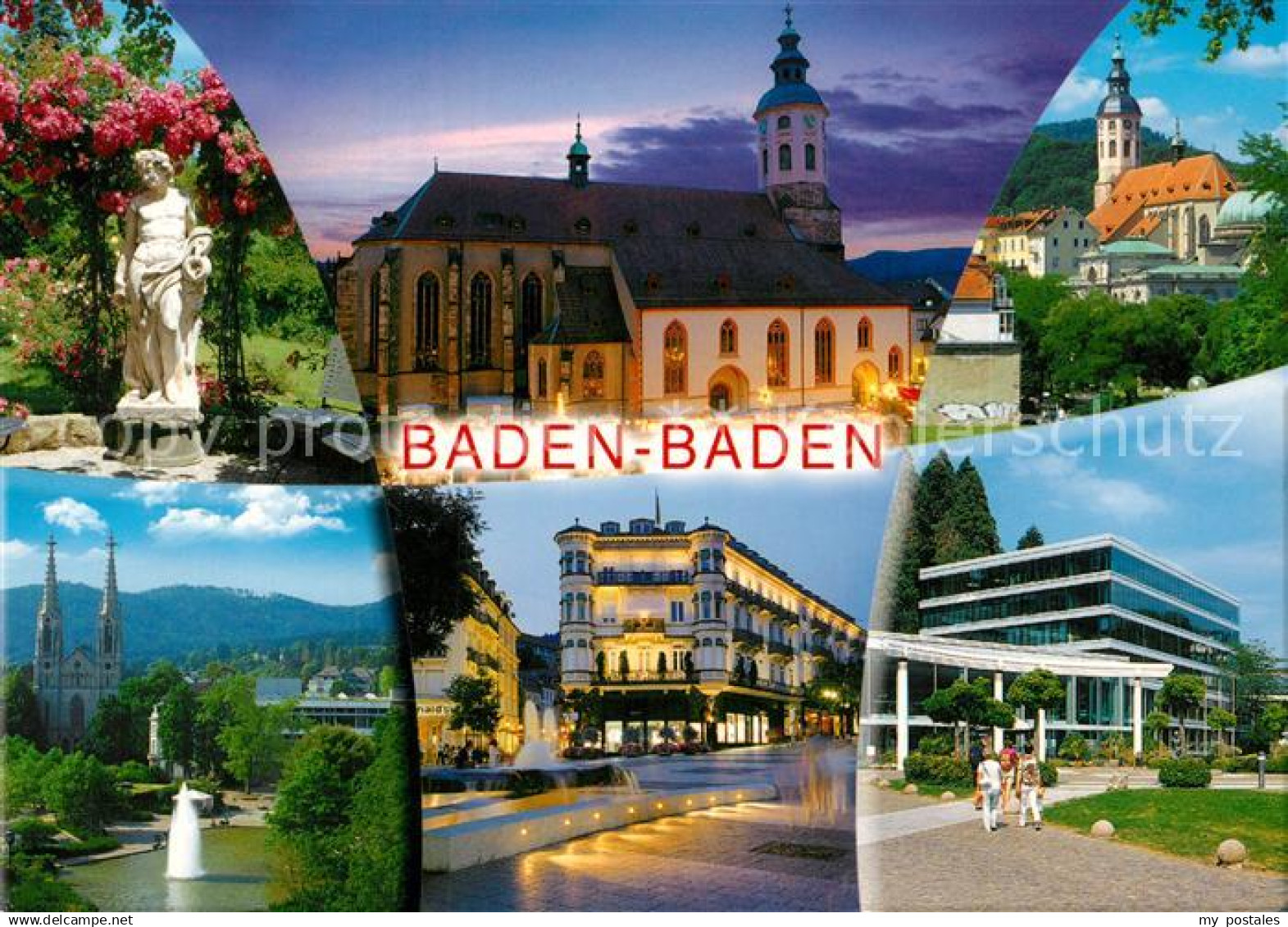 73207769 Baden-Baden Stiftskirche Stadtansichten Nachtaufnahme Baden-Baden