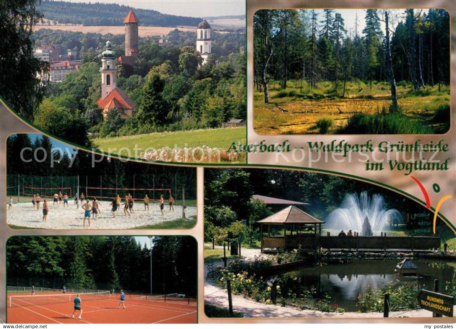 73232499 Auerbach Vogtland Drei Tuerme Tennisplatz Teichlandschaft Waldpark Grue