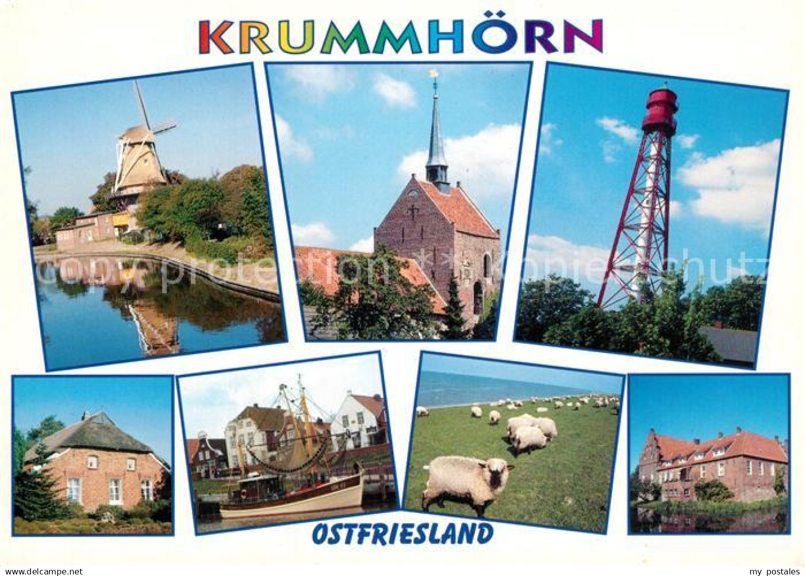 73235158 Krummhoern Muehle Kirche Leuchtturm Schafweide Fischerboot