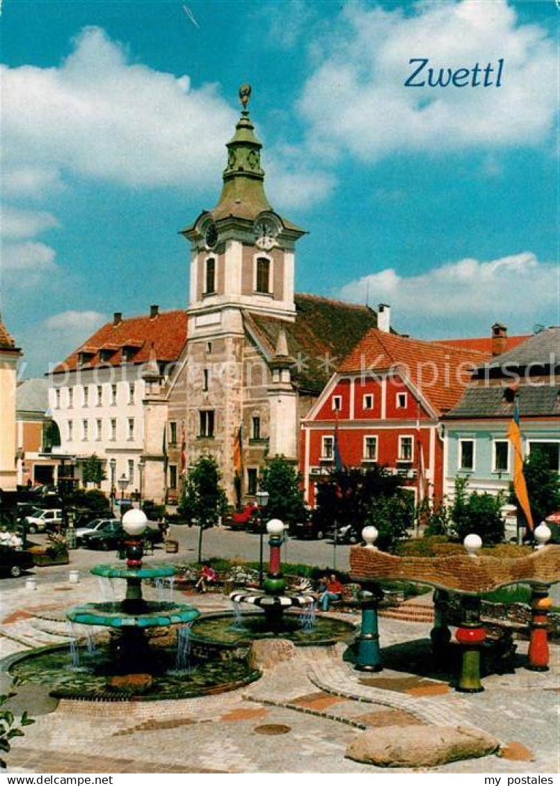 73235662 Zwettl-Niederoesterreich Hundertwasser Brunnen Rathaus Zwettl-Niederoes