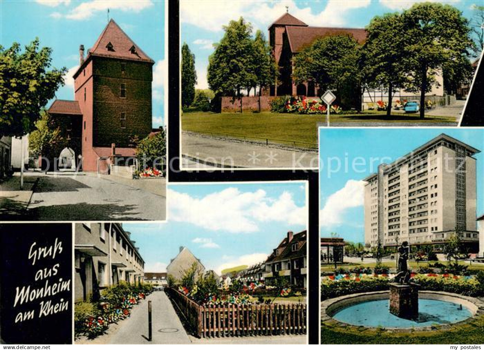 73689582 Monheim Rhein Staddtor Kirche Brunnen Hochhaus