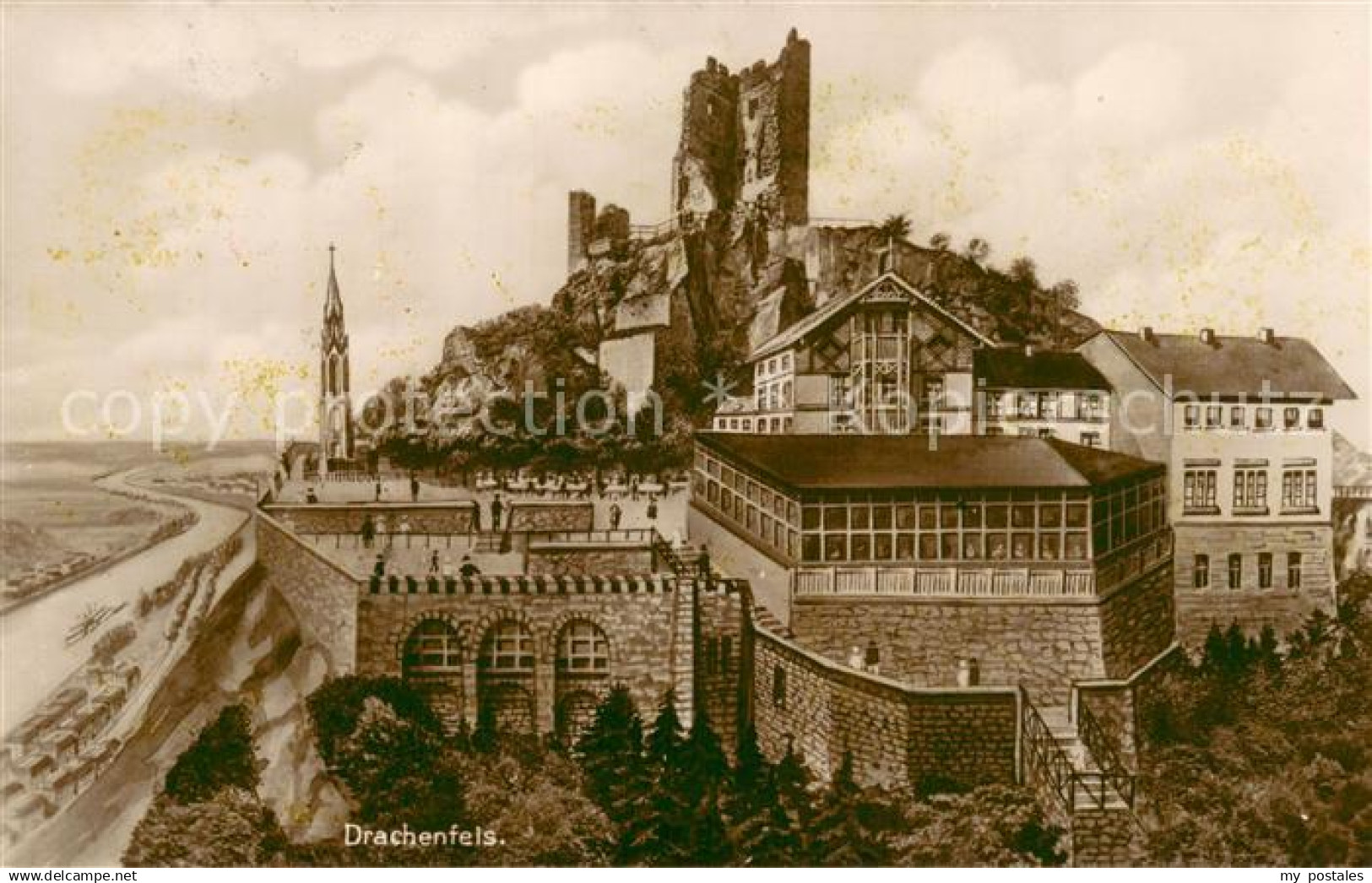 73689883 Koenigswinter Drachenfels Bergrestaurant Litho Koenigswinter