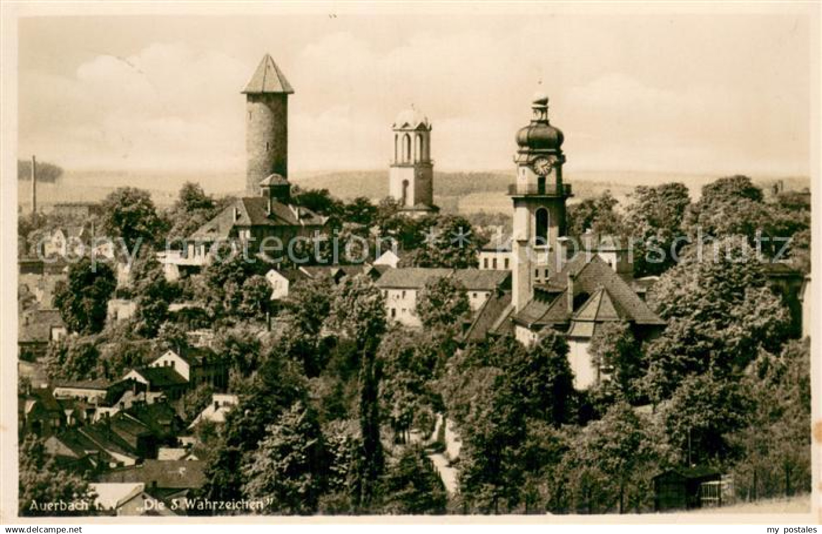 73698752 Auerbach Vogtland Die drei Wahrzeichen Teilansicht